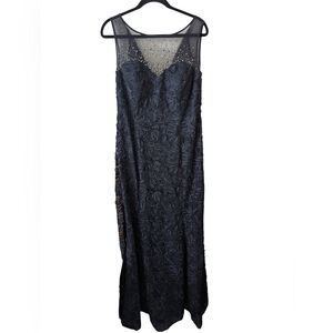 Ignite Evenings Blue Illusion Neck Sequin Formal Maxi Dress Size 14